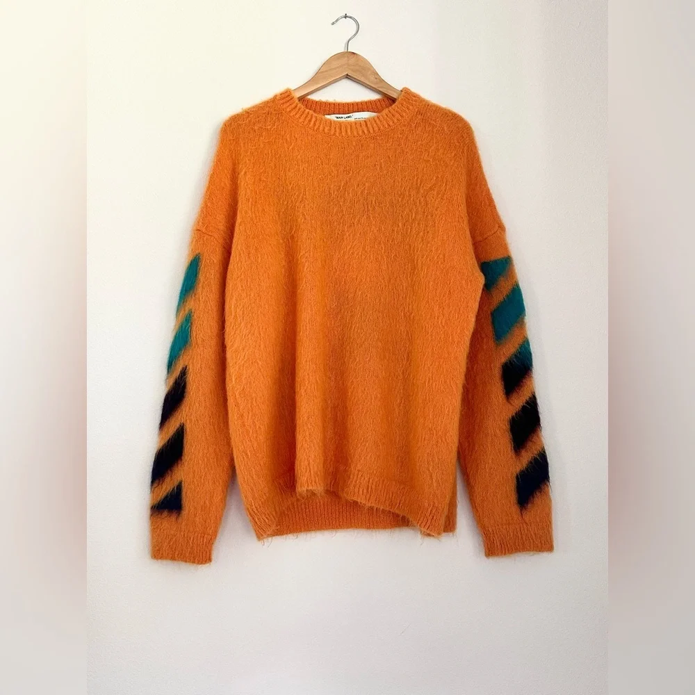 BRAND NEW OFF-WHITE MOHAIR KNIT SWEATER WITH BRUSHED LOGO - Picture 1 of 2